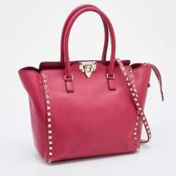 Pre Owned Valentino Magenta Leather Rockstud Trapeze Tote