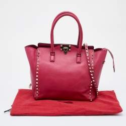 Pre Owned Valentino Magenta Leather Rockstud Trapeze Tote