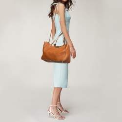 Pre Owned Valentino Brown Leather Rockstud Trapeze Tote