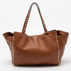 Pre Owned Valentino Brown Leather Rockstud Trapeze Tote