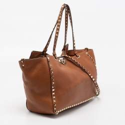 Pre Owned Valentino Brown Leather Rockstud Trapeze Tote