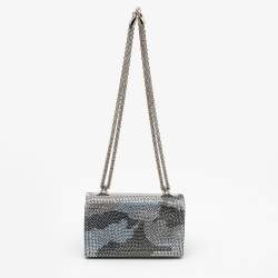 Pre Owned Valentino Grey Leather Camo Crystal Embellished Flap Bag