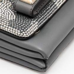 Pre Owned Valentino Grey Leather Camo Crystal Embellished Flap Bag