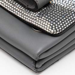 Pre Owned Valentino Grey Leather Camo Crystal Embellished Flap Bag