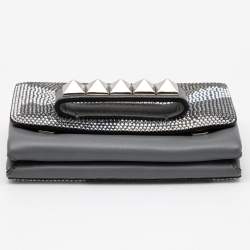 Pre Owned Valentino Grey Leather Camo Crystal Embellished Flap Bag