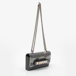 Pre Owned Valentino Grey Leather Camo Crystal Embellished Flap Bag
