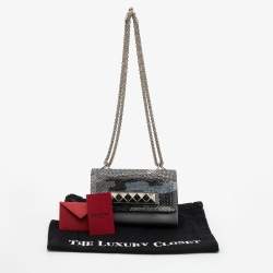 Pre Owned Valentino Grey Leather Camo Crystal Embellished Flap Bag