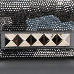 Pre Owned Valentino Grey Leather Camo Crystal Embellished Flap Bag