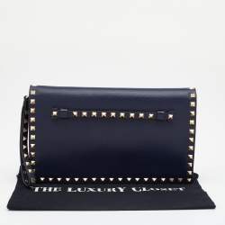 Pre Owned Valentino Navy Blue Leather Rockstud Wristlet Clutch