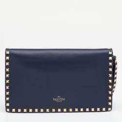 Pre Owned Valentino Navy Blue Leather Rockstud Wristlet Clutch