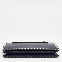 Pre Owned Valentino Navy Blue Leather Rockstud Wristlet Clutch