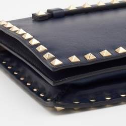 Pre Owned Valentino Navy Blue Leather Rockstud Wristlet Clutch