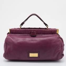 Pre Owned Valentino Purple Leather Rose Frame Top Handle Bag