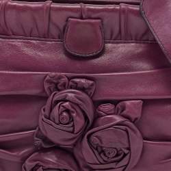 Pre Owned Valentino Purple Leather Rose Frame Top Handle Bag