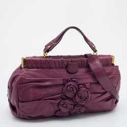 Pre Owned Valentino Purple Leather Rose Frame Top Handle Bag