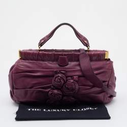 Pre Owned Valentino Purple Leather Rose Frame Top Handle Bag