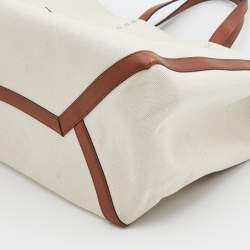 مملوكة مسبقًا حقيبة يد توتس فالنتينو جلد وكانفاس بني/أوف وايت مزينة شعار الماركة ڨي أل تي إن كبيرة