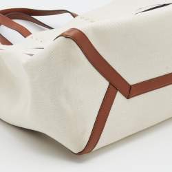 مملوكة مسبقًا حقيبة يد توتس فالنتينو جلد وكانفاس بني/أوف وايت مزينة شعار الماركة ڨي أل تي إن كبيرة