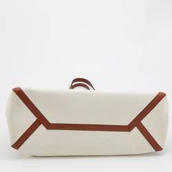 مملوكة مسبقًا حقيبة يد توتس فالنتينو جلد وكانفاس بني/أوف وايت مزينة شعار الماركة ڨي أل تي إن كبيرة