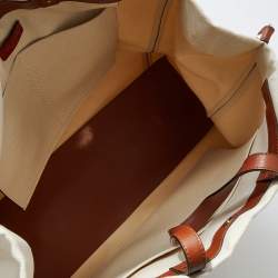 مملوكة مسبقًا حقيبة يد توتس فالنتينو جلد وكانفاس بني/أوف وايت مزينة شعار الماركة ڨي أل تي إن كبيرة