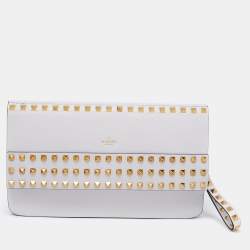 Pre Owned Valentino White Leather Rockstud Wristlet Clutch