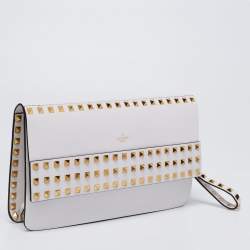 Pre Owned Valentino White Leather Rockstud Wristlet Clutch