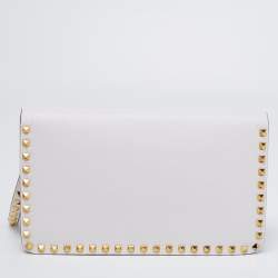 Pre Owned Valentino White Leather Rockstud Wristlet Clutch