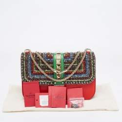 مملوكة مسبقًا Valentino Multicolor Leather Medium Embellished Rockstud Glam Lock Flap Bag
