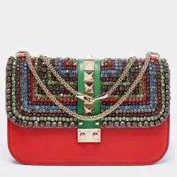 مملوكة مسبقًا Valentino Multicolor Leather Medium Embellished Rockstud Glam Lock Flap Bag
