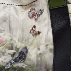 Pre Owned Valentino Multicolor Printed Nylon And Leather Double Pocket Bow Tote