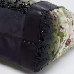 Pre Owned Valentino Multicolor Printed Nylon And Leather Double Pocket Bow Tote