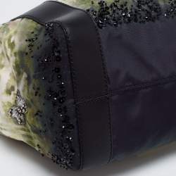 Pre Owned Valentino Multicolor Printed Nylon And Leather Double Pocket Bow Tote