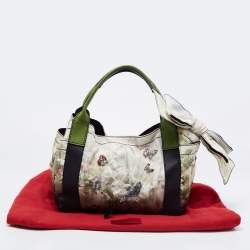 Pre Owned Valentino Multicolor Printed Nylon And Leather Double Pocket Bow Tote