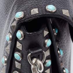 Pre Owned Valentino Black Leather Guitar Rolling Rockstud Shoulder Bag