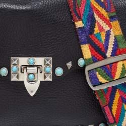 Pre Owned Valentino Black Leather Guitar Rolling Rockstud Shoulder Bag