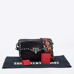 Pre Owned Valentino Black Leather Guitar Rolling Rockstud Shoulder Bag