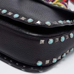 Pre Owned Valentino Black Leather Guitar Rolling Rockstud Shoulder Bag