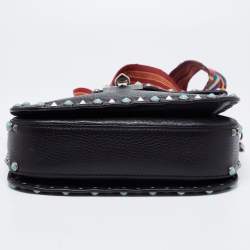 Pre Owned Valentino Black Leather Guitar Rolling Rockstud Shoulder Bag