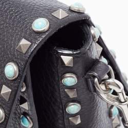 Pre Owned Valentino Black Leather Guitar Rolling Rockstud Shoulder Bag