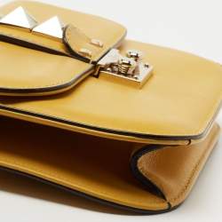 Pre Owned Valentino Yellow Leather Small Rockstud Glam Lock Flap Bag