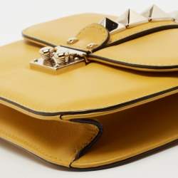 Pre Owned Valentino Yellow Leather Small Rockstud Glam Lock Flap Bag