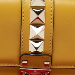 Pre Owned Valentino Yellow Leather Small Rockstud Glam Lock Flap Bag