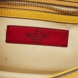 Pre Owned Valentino Yellow Leather Small Rockstud Glam Lock Flap Bag