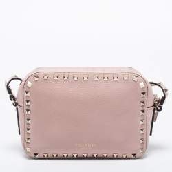Pre Owned Valentino Pink Leather Rockstud Crossbody Bag