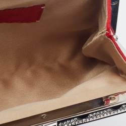 Pre Owned Valentino Red Satin Crystal and Pearl Embellished Frame Chain Clutch