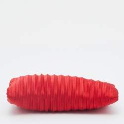 Pre Owned Valentino Red Satin Crystal and Pearl Embellished Frame Chain Clutch