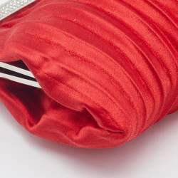 Pre Owned Valentino Red Satin Crystal and Pearl Embellished Frame Chain Clutch