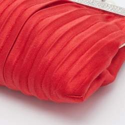 Pre Owned Valentino Red Satin Crystal and Pearl Embellished Frame Chain Clutch