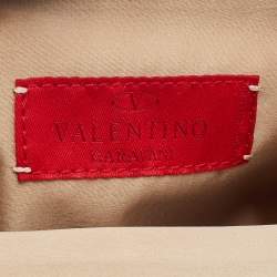 Pre Owned Valentino Red Satin Crystal and Pearl Embellished Frame Chain Clutch