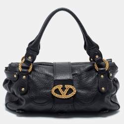 Pre Owned Valentino Black Leather Catch Satchel